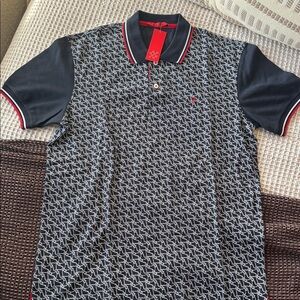 Carolina Herrera Navy and Red Patterned Polo